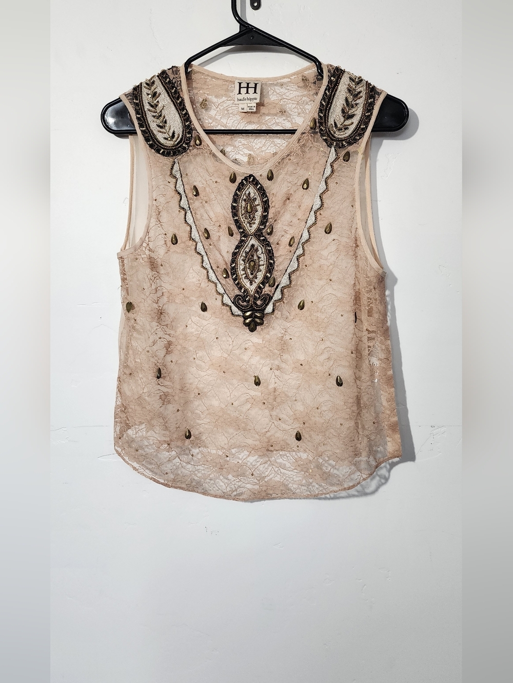 Haute Hippie Blush Lace Beaded Sleeveless Camisole